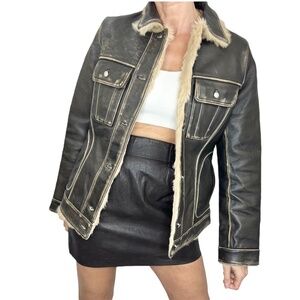 Zara dark brown faux vegan leather pull on mini skirt S